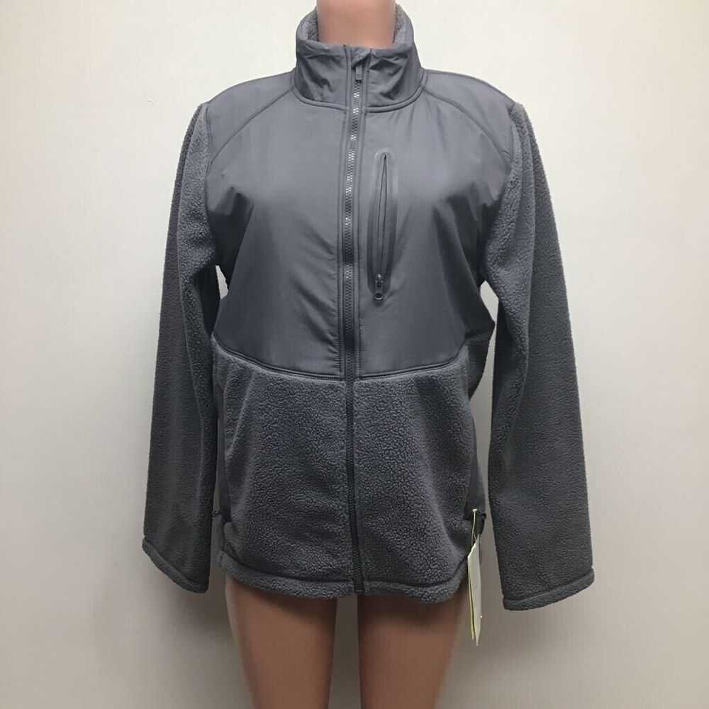 All In Motion Mens Fleece Jacket Gray Waist Length Pockets Mock Neck Solid M New